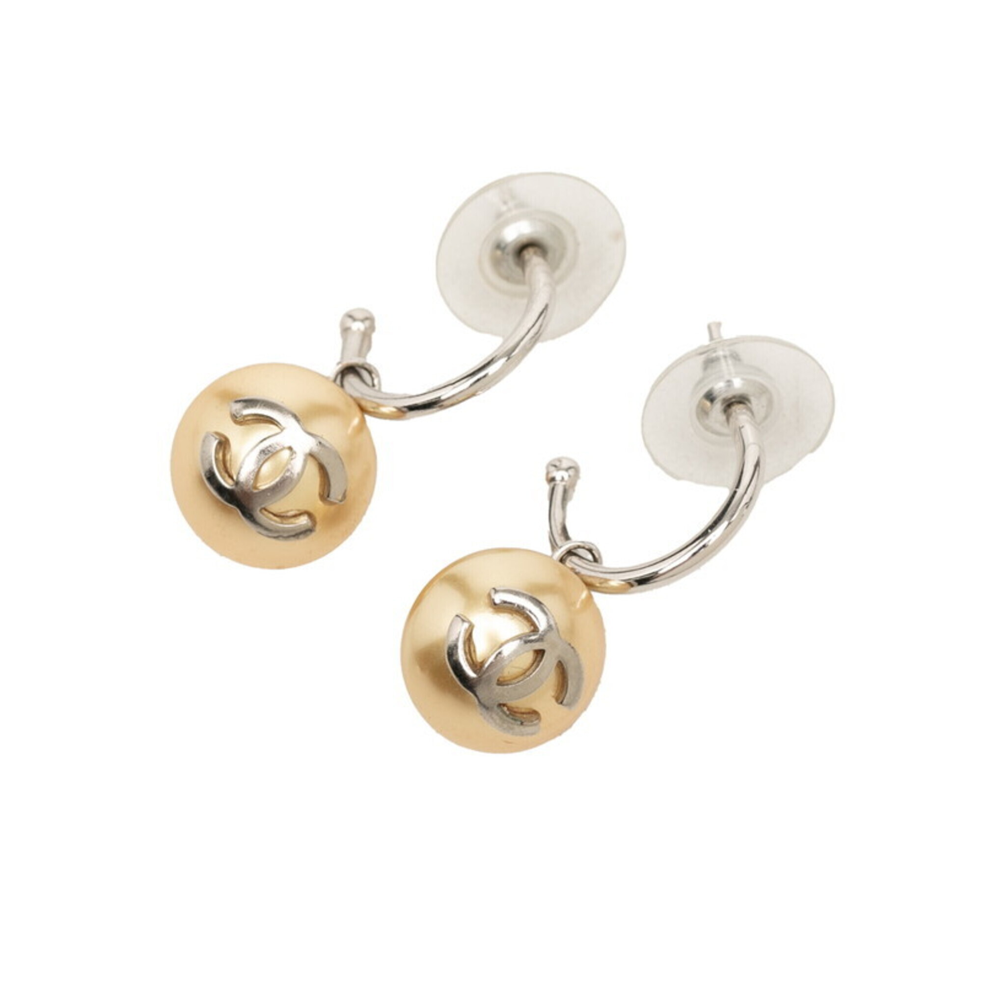 Chanel Coco Mark Earrings 99p Silver Gold Metal Women's Chanel